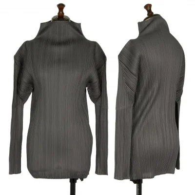 プリーツプリーズPLEATS PLEASE プリーツハイネックカットソー グレー