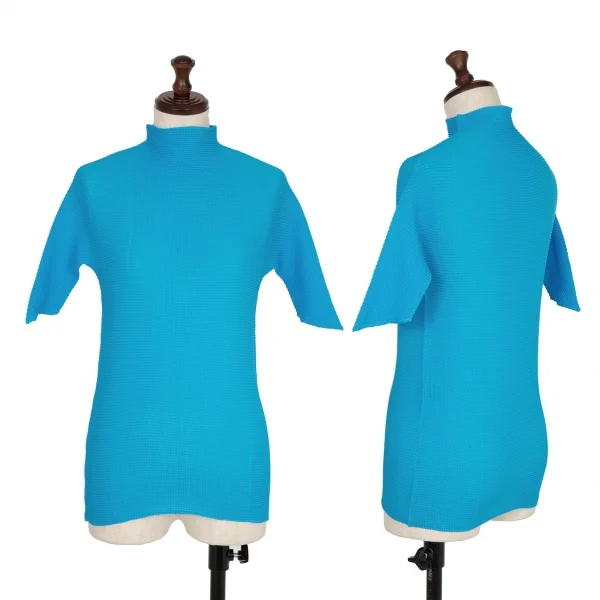 イッセイミヤケISSEY MIYAKEPLEATS (T.) ストレッチプリーツハイネックカットソー 水色M K-115994_001