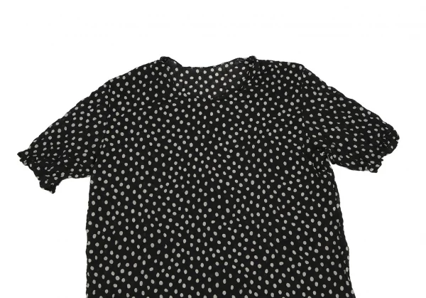 イッセイミヤケISSEY MIYAKEドットプリントシワプリーツTシャツ 黒白M K-116008_003