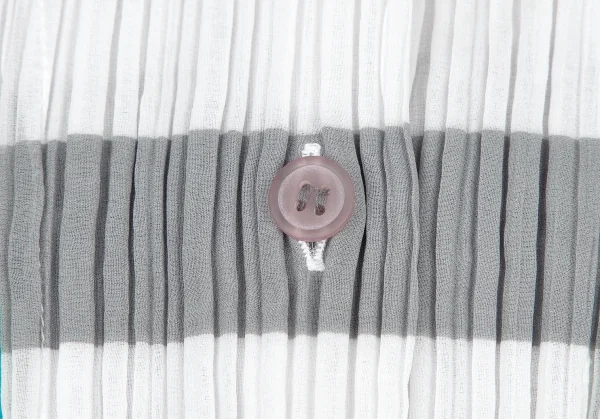 イッセイミヤケISSEY MIYAKEパターン切替ボーダーシースループリーツシャツ 白グレーM K-116027_005