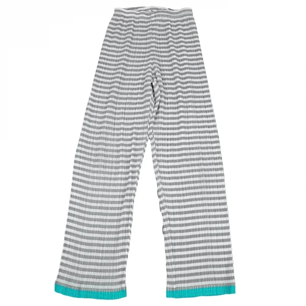 イッセイミヤケISSEY MIYAKEパターン切替ボーダーシースループリーツパンツ 白グレーM K-116028_001