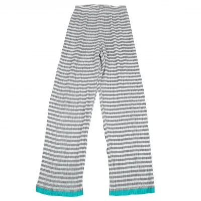 イッセイミヤケISSEY MIYAKEパターン切替ボーダーシースループリーツパンツ 白グレー