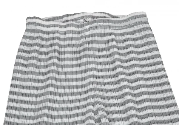 イッセイミヤケISSEY MIYAKEパターン切替ボーダーシースループリーツパンツ 白グレーM K-116028_002