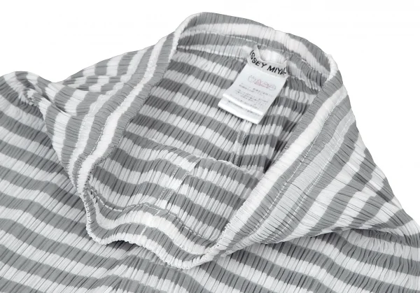 イッセイミヤケISSEY MIYAKEパターン切替ボーダーシースループリーツパンツ 白グレーM K-116028_003