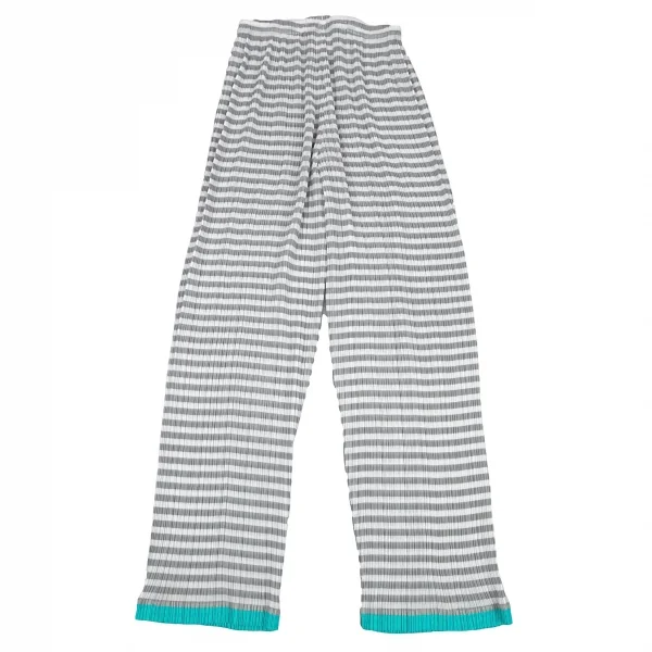 イッセイミヤケISSEY MIYAKEパターン切替ボーダーシースループリーツパンツ 白グレーM K-116028_009