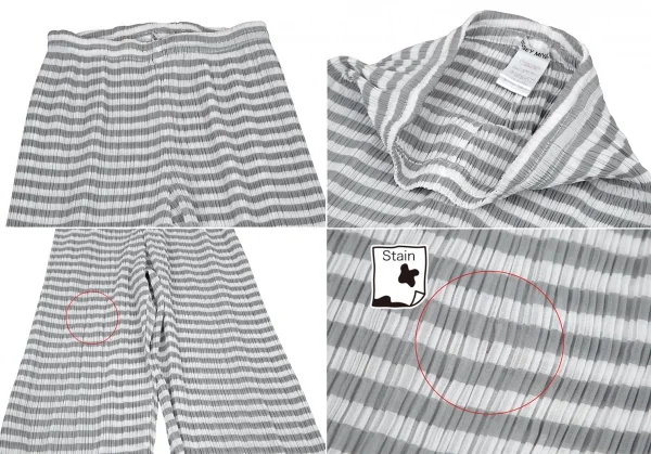 イッセイミヤケISSEY MIYAKEパターン切替ボーダーシースループリーツセットアップ 白グレーM K-116029_012