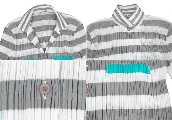 イッセイミヤケISSEY MIYAKEパターン切替ボーダーシースループリーツセットアップ 白グレーM K-116029_004