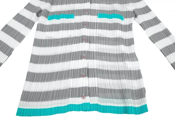 イッセイミヤケISSEY MIYAKEパターン切替ボーダーシースループリーツセットアップ 白グレーM K-116029_007