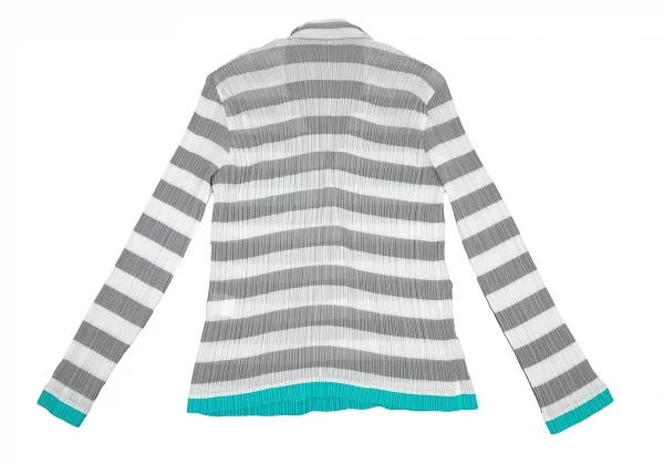 イッセイミヤケISSEY MIYAKEパターン切替ボーダーシースループリーツセットアップ 白グレーM K-116029_009