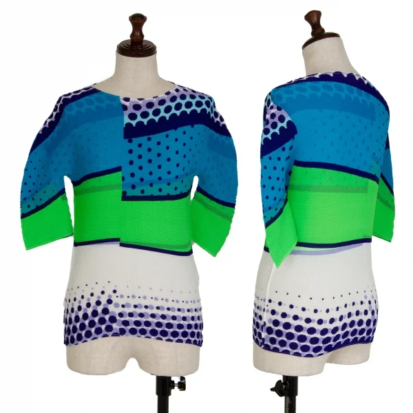 イッセイミヤケ ミーISSEY MIYAKE me グラフィックプリントストレッチプリーツカットソー マルチM位 K-116038_001