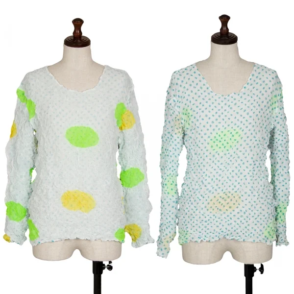 イッセイミヤケISSEY MIYAKE ドットプリントリバーシブルシワプリーツカットソー 白黄M位 K-116039_001