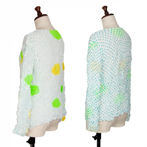 イッセイミヤケISSEY MIYAKE ドットプリントリバーシブルシワプリーツカットソー 白黄M位 K-116039_002