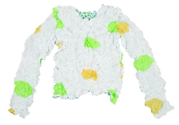 イッセイミヤケISSEY MIYAKE ドットプリントリバーシブルシワプリーツカットソー 白黄M位 K-116039_003