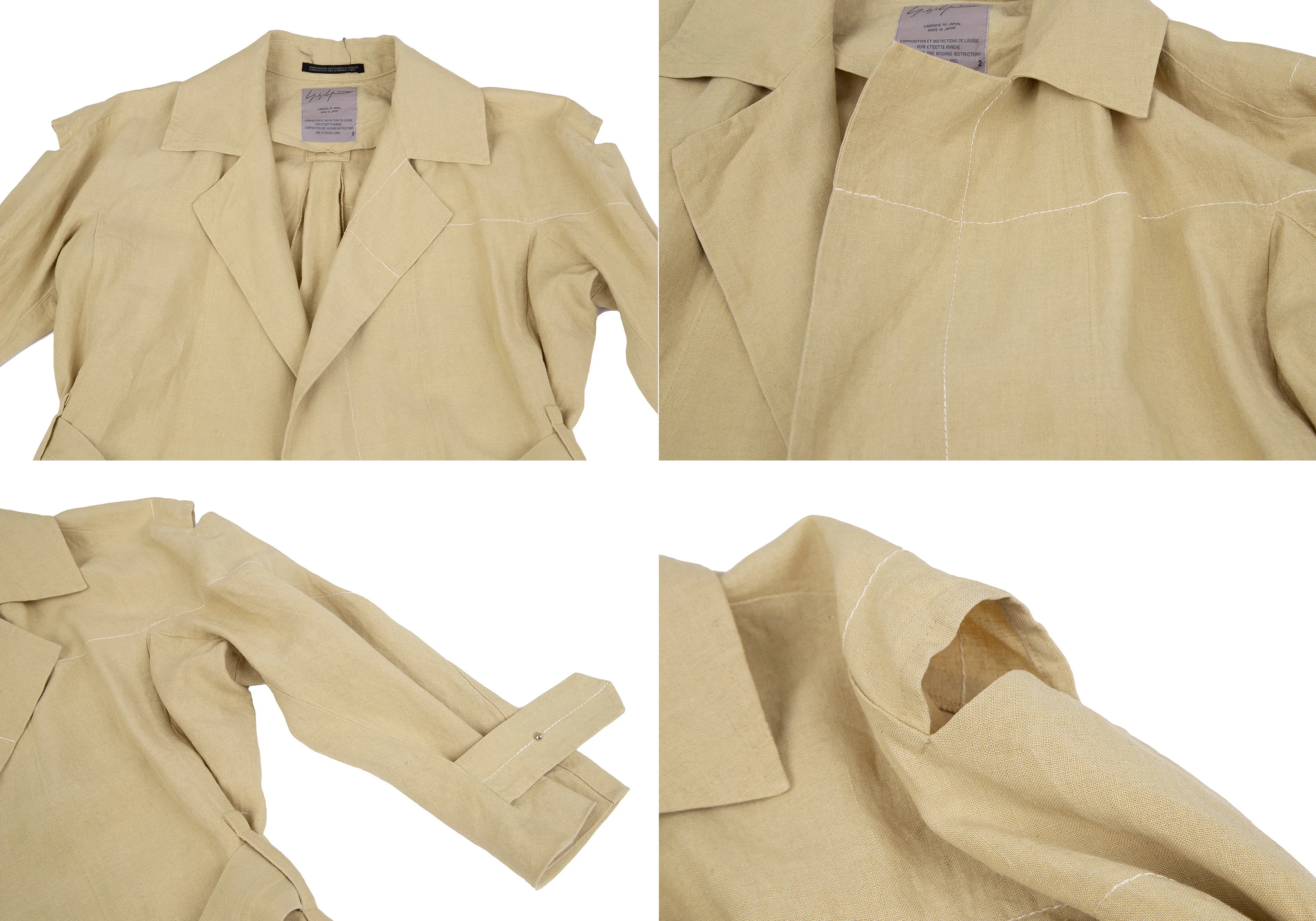 ●希少●　ヨウジヤマモト　ファム　リネン　ロングコート　ベルト　デザインステッチ ヨウジヤマモト ファムYohji Yamamoto FEMME リネンボタンレス
