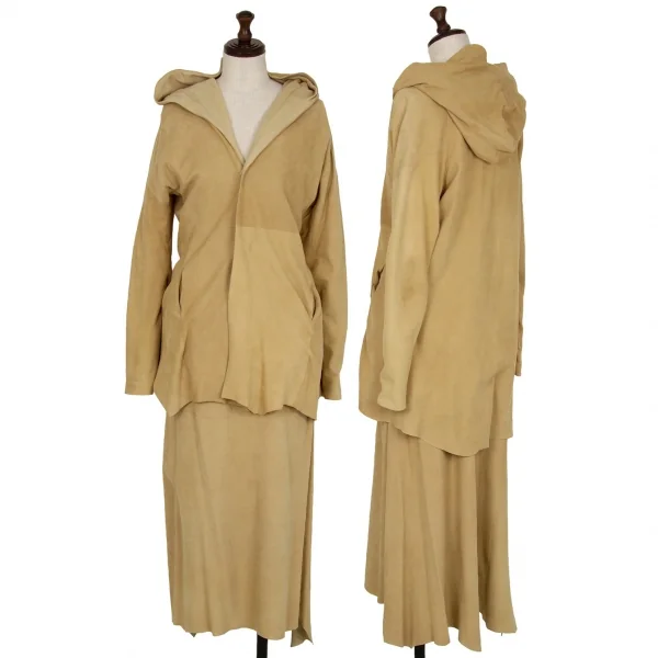 ヨウジヤマモト ファムYohji Yamamoto FEMME ラムスウェード切りっぱなしスカート ベージュ1 K-116045_013