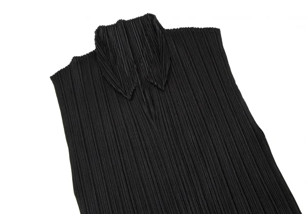 プリーツプリーズPLEATS PLEASE ダマスクエンボス裾カッティングノースリーブトップス 黒3 K-116058_003