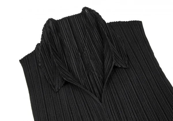 プリーツプリーズPLEATS PLEASE ダマスクエンボス裾カッティングノースリーブトップス 黒3 K-116058_005