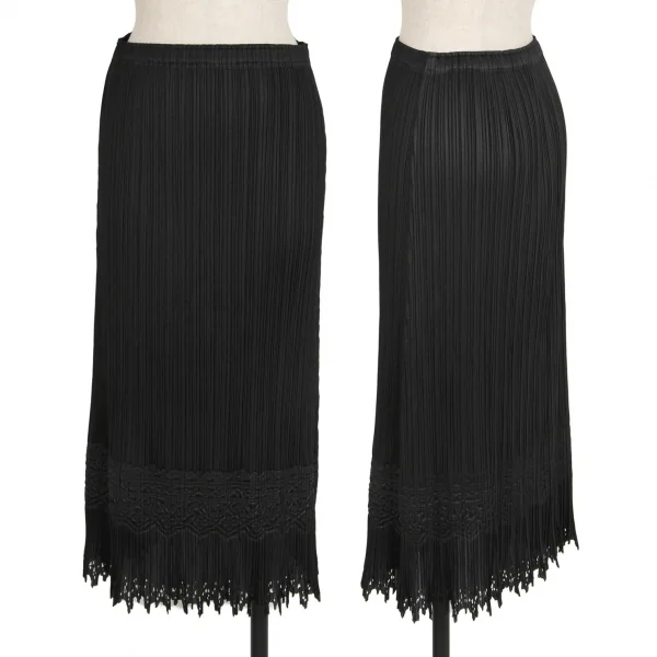 プリーツプリーズPLEATS PLEASE ダマスクエンボス裾カッティングスカート 黒3 K-116059_001