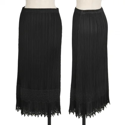 プリーツプリーズPLEATS PLEASE ダマスクエンボス裾カッティングスカート 黒