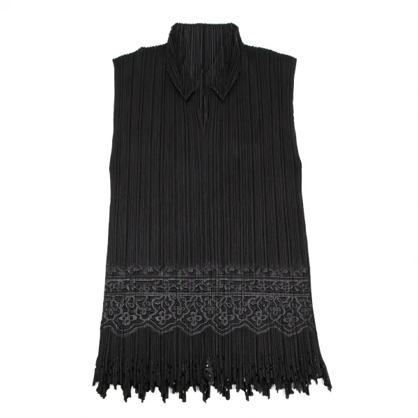 プリーツプリーズPLEATS PLEASE ダマスクエンボス裾カッティングセットアップ 黒3 K-116060_003