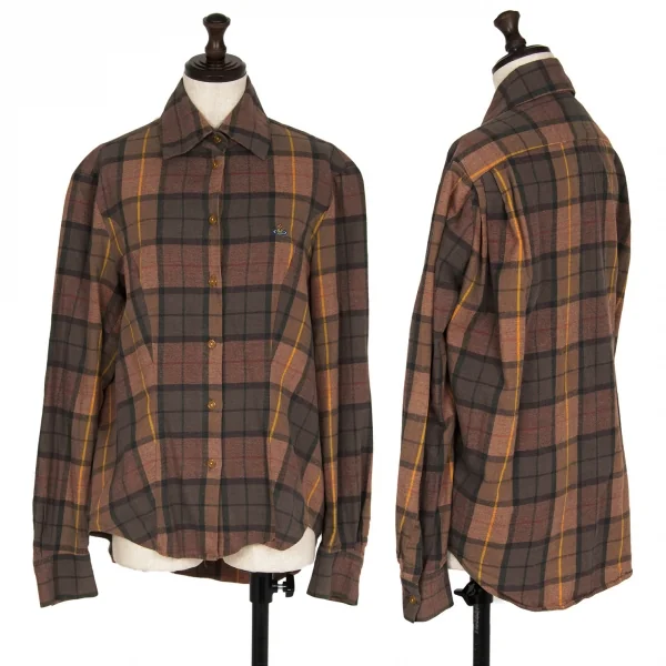 ヴィヴィアンウエストウッド レッドレーベルVivienne Westwood Red Label オーブワンポイント刺繍チェックシャツ 赤茶II K-116082_001
