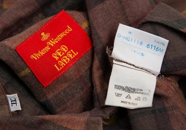 ヴィヴィアンウエストウッド レッドレーベルVivienne Westwood Red Label オーブワンポイント刺繍チェックシャツ 赤茶II K-116082_014