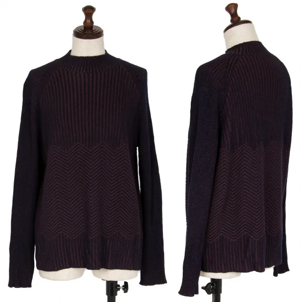 ミッソーニ スポーツMISSONI SPORT 幾何学編みデザインリブニット 紺茶M位 K-116085_001