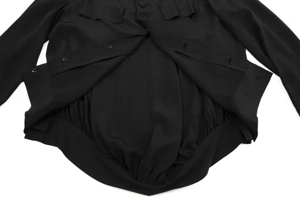 ヨウジヤマモト ファムYohji Yamamoto FEMME シルクフラップポケットデザインジャケット 黒S K-116121_011