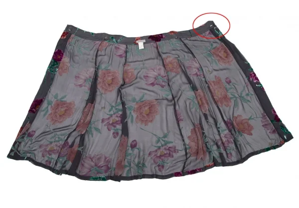 ヨウジヤマモト ファムYohji Yamamoto FEMME フラワーパイルプリントシルクシースルーラップスカート チャコールS K-116125_013