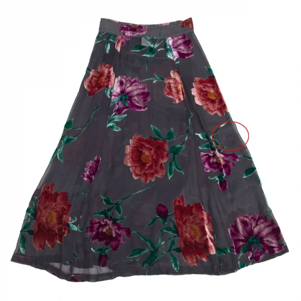 ヨウジヤマモト ファムYohji Yamamoto FEMME フラワーパイルプリントシルクシースルーラップスカート チャコールS K-116125_015