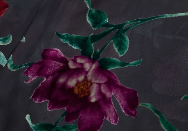 ヨウジヤマモト ファムYohji Yamamoto FEMME フラワーパイルプリントシルクシースルーラップスカート チャコールS K-116125_018