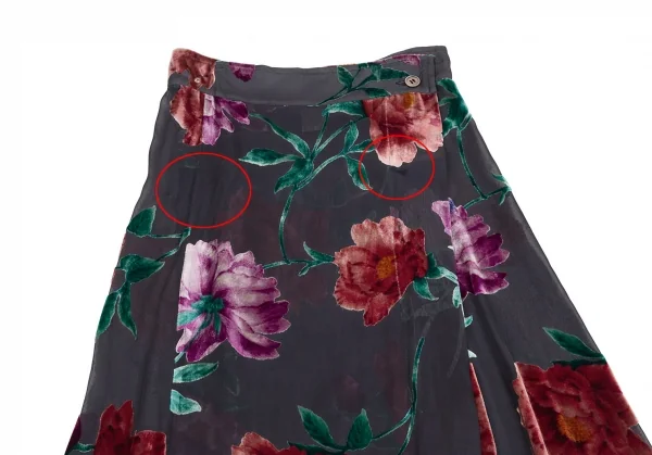 ヨウジヤマモト ファムYohji Yamamoto FEMME フラワーパイルプリントシルクシースルーラップスカート チャコールS K-116125_003