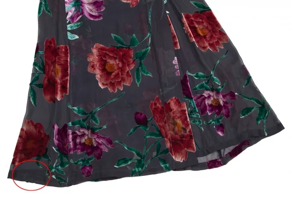 ヨウジヤマモト ファムYohji Yamamoto FEMME フラワーパイルプリントシルクシースルーラップスカート チャコールS K-116125_006