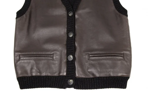 ダナキャランジーンズDKNY JEANS フロントレザー切替ニットベスト 茶黒S K-116141_010
