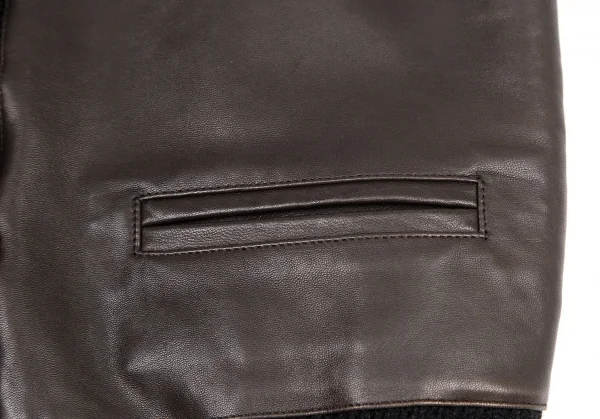 ダナキャランジーンズDKNY JEANS フロントレザー切替ニットベスト 茶黒S K-116141_011