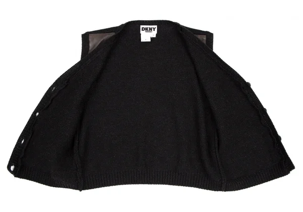 ダナキャランジーンズDKNY JEANS フロントレザー切替ニットベスト 茶黒S K-116141_012