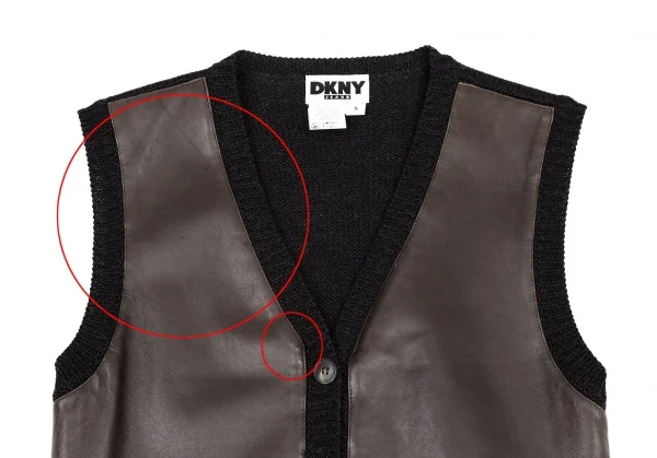 ダナキャランジーンズDKNY JEANS フロントレザー切替ニットベスト 茶黒S K-116141_003