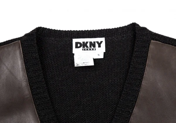 ダナキャランジーンズDKNY JEANS フロントレザー切替ニットベスト 茶黒S K-116141_007