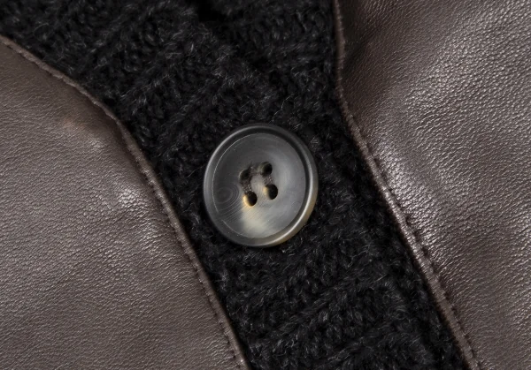 ダナキャランジーンズDKNY JEANS フロントレザー切替ニットベスト 茶黒S K-116141_008