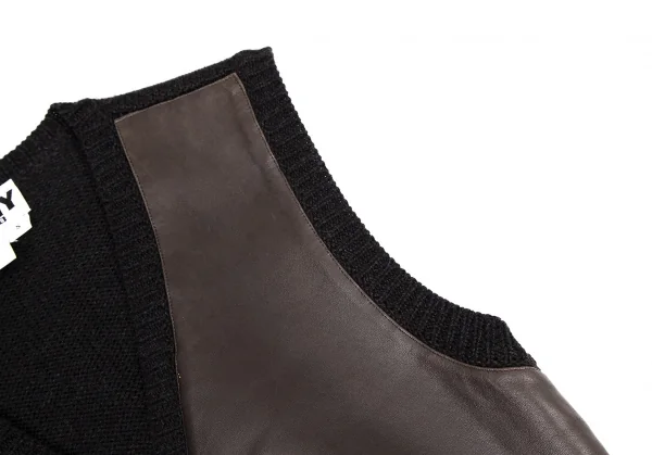 ダナキャランジーンズDKNY JEANS フロントレザー切替ニットベスト 茶黒S K-116141_009