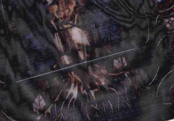 ジャンポールゴルチエ ファムJean Paul GAULTIER FEMME ボーダーリブニット切替 ステンドグラスプリントパワーネットカットソー 黒青40 K-116177_012