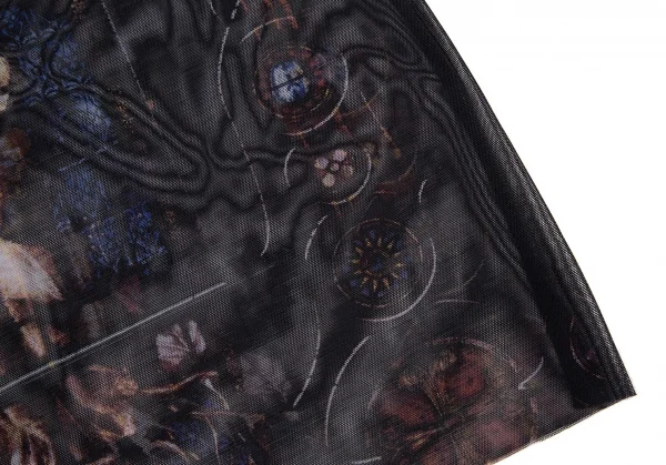 ジャンポールゴルチエ ファムJean Paul GAULTIER FEMME ボーダーリブニット切替 ステンドグラスプリントパワーネットカットソー 黒青40 K-116177_013