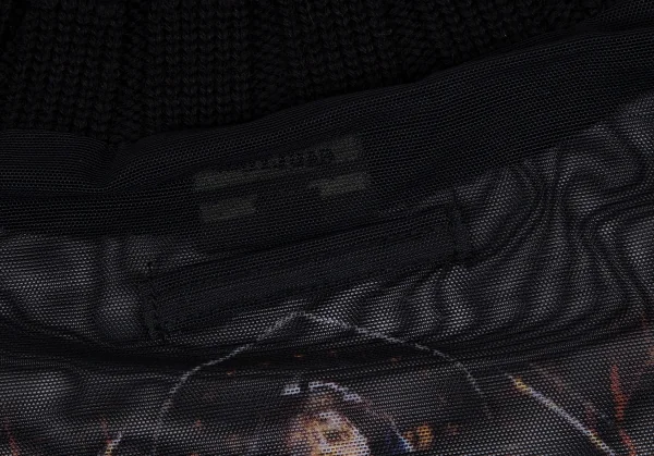 ジャンポールゴルチエ ファムJean Paul GAULTIER FEMME ボーダーリブニット切替 ステンドグラスプリントパワーネットカットソー 黒青40 K-116177_016