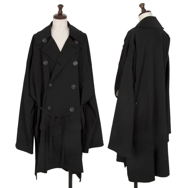 ジャンポールゴルチエ ファムJean Paul GAULTIER FEMME ミノタウロスライニングウールギャバサイドスリットコート 黒40 K-116181_001