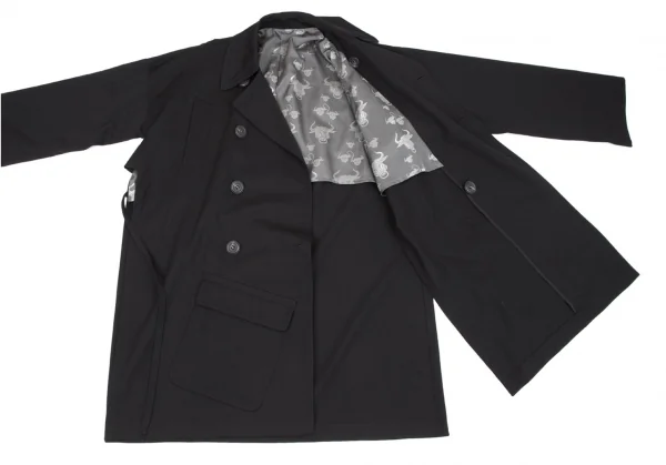 ジャンポールゴルチエ ファムJean Paul GAULTIER FEMME ミノタウロスライニングウールギャバサイドスリットコート 黒40 K-116181_012