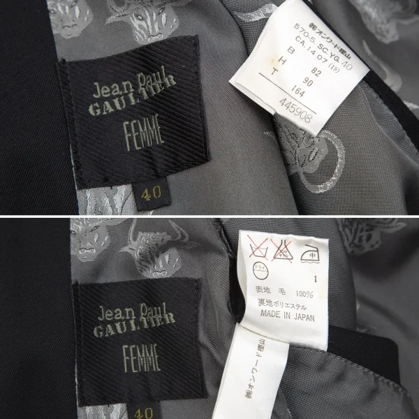 ジャンポールゴルチエ ファムJean Paul GAULTIER FEMME ミノタウロスライニングウールギャバサイドスリットコート 黒40 K-116181_019