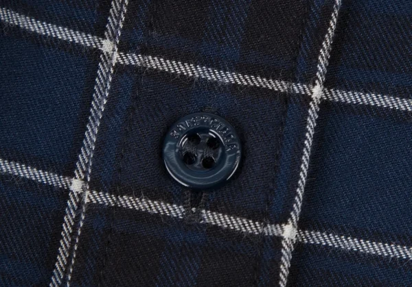 バレンシアガBALENCIAGA 520497 ロゴプリントタイネックチェックシャツ 青34 K-116200_011