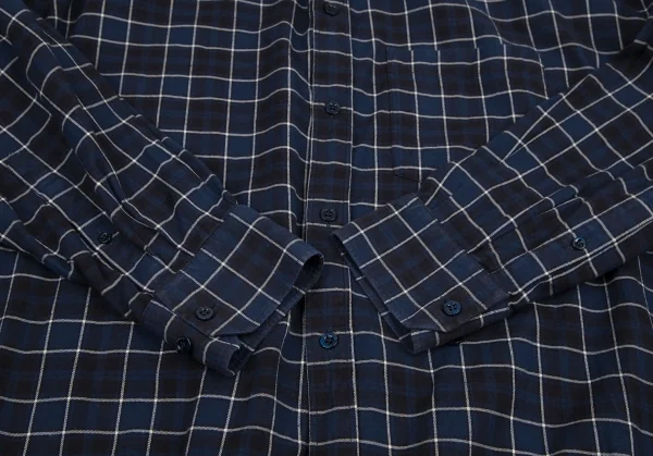 バレンシアガBALENCIAGA 520497 ロゴプリントタイネックチェックシャツ 青34 K-116200_013