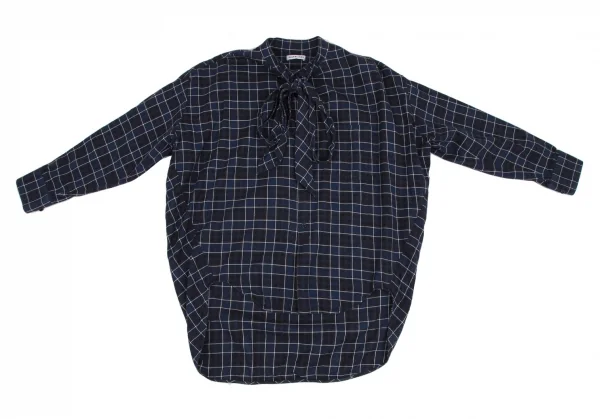 バレンシアガBALENCIAGA 520497 ロゴプリントタイネックチェックシャツ 青34 K-116200_005