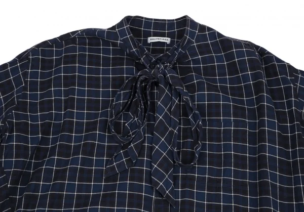バレンシアガBALENCIAGA 520497 ロゴプリントタイネックチェックシャツ 青34 K-116200_006